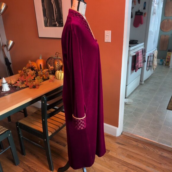 Adonna VTG Robe Lounger Velvet Velour Red & Gold Caftan House Gown Sz S - Picture 7 of 12